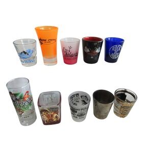 Lot of 10 Souvenir Shot Glasses Las Vegas SeaWorld Rock Hall Walking Dead Horror